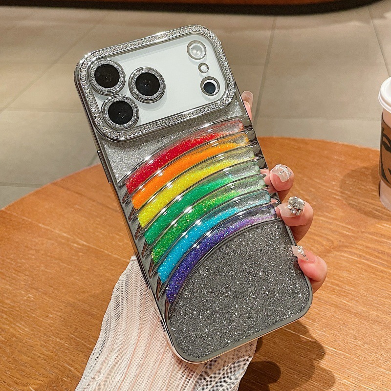 适用iPhone17promax手机壳流沙七彩虹苹果16闪钻15高级感防摔软套|undefined