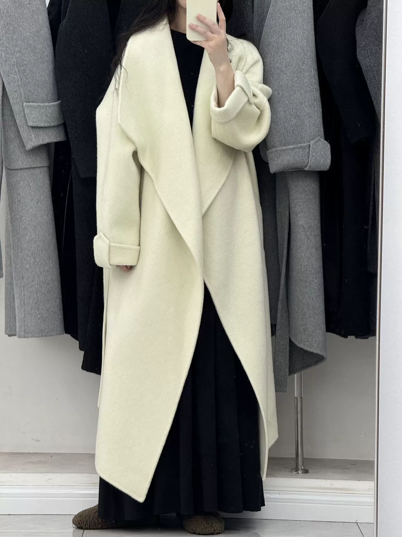 Bathrobe, double-sided woolen collar, long fashionable universal jacket, maxi length