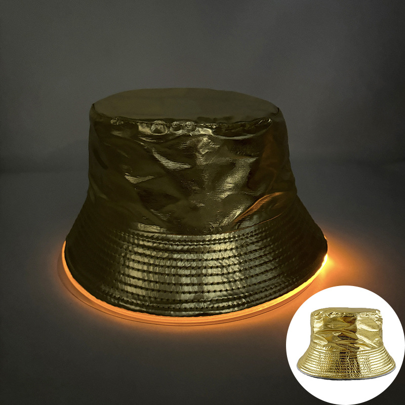 Transfronterizos europeos y estadounidenses adultos LED iluminado sombrero de pescador logotipo bordado sombrero de bañera sombrero hombre y mujer sombrero solar superior plana de color sólido