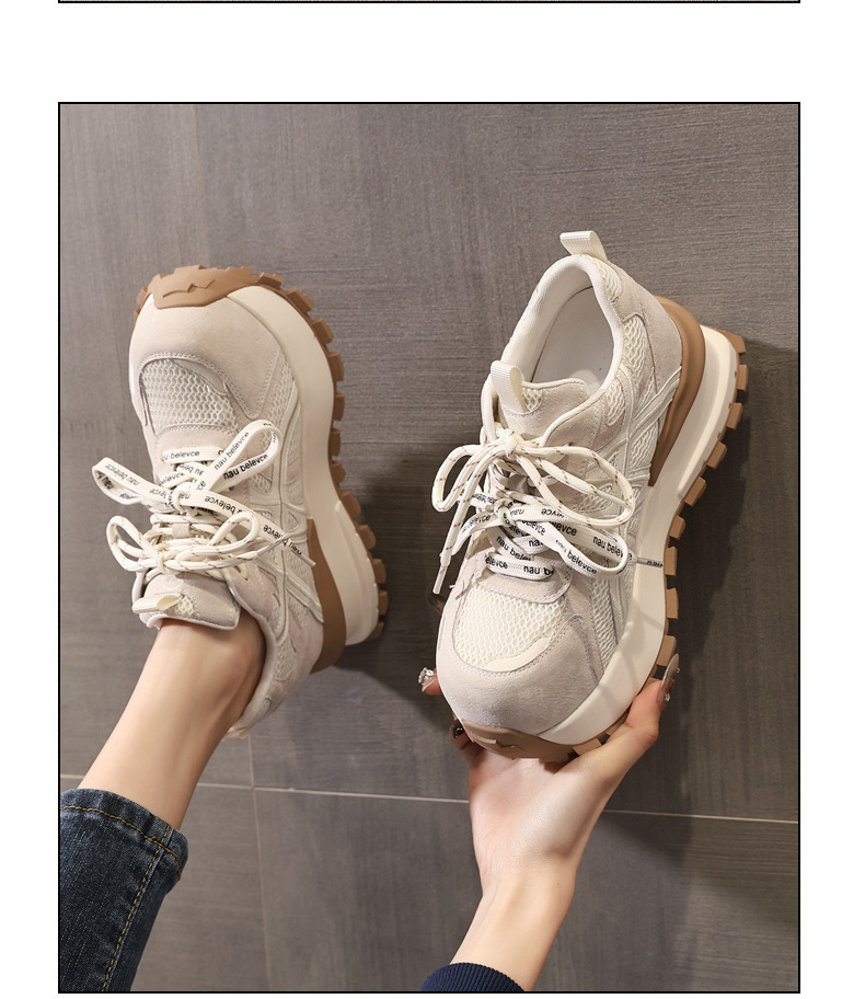 Giày sneaker nữ đế dày tăng chiều cao lưới thoáng khí phong cách dad sneaker — màu be chi tiết 12