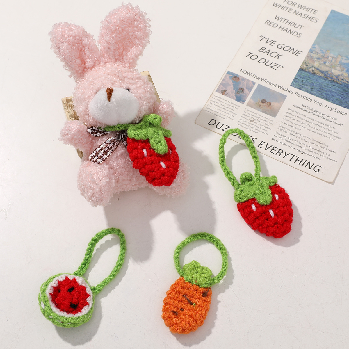小清新可愛純手工鈎織毛線水果系小挎包DIY玩偶公仔換裝掛件配件