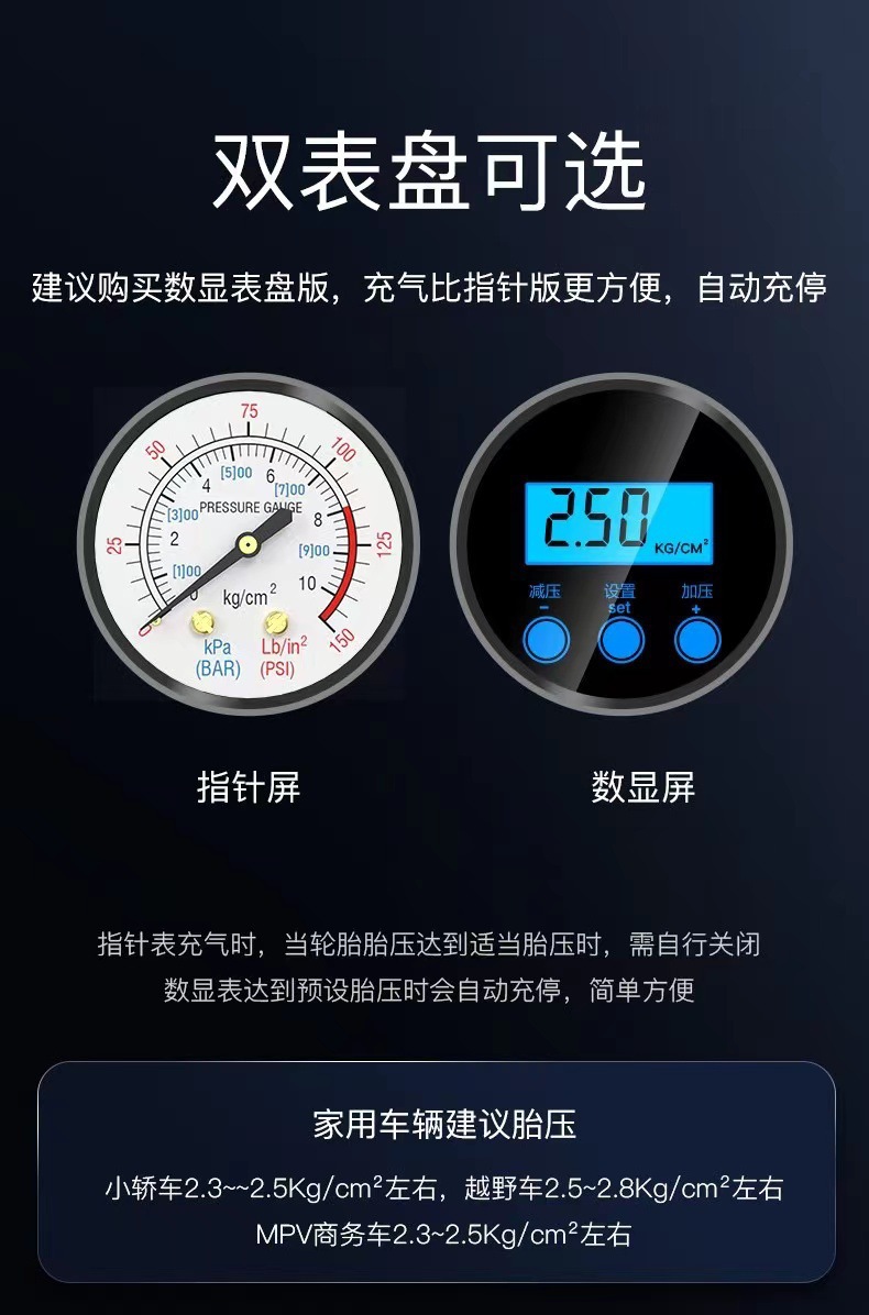 Cross-Border Car Air Pump Car Tire Air Pump Pure Copper Motor Double Cylinder 12V High Power High Pressure Air Pump