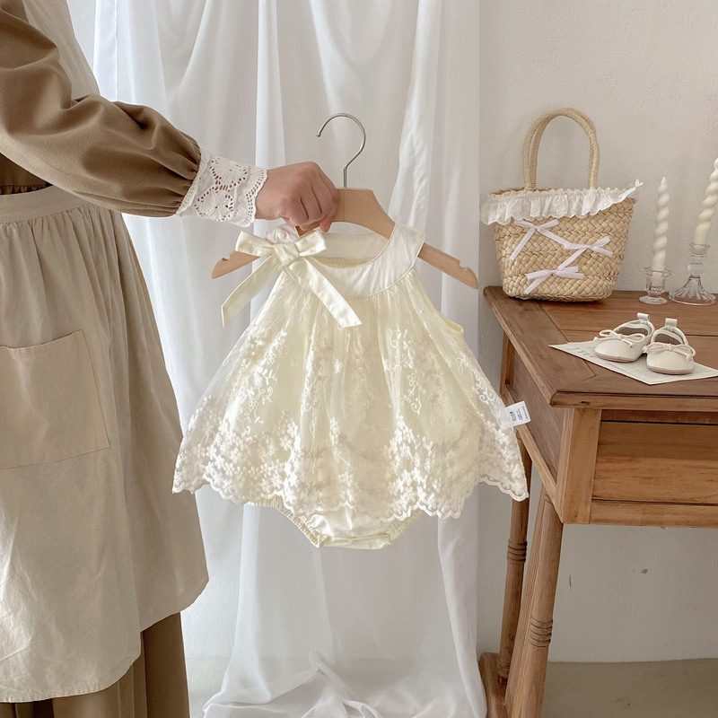 ベビー夏服、薄手の女の赤ちゃんジャンプスーツ、満月と100日のお祝い服、甘いプリンセスドレス|undefined