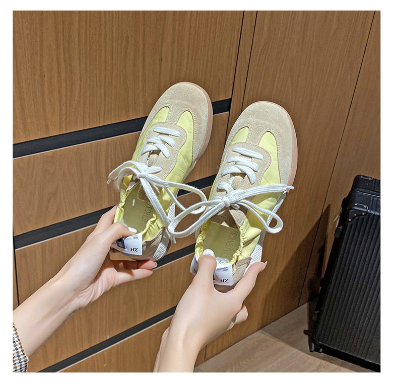 Giày sneaker nữ da thật phối lưới kiểu ballet, đế cao su chống trượt, dây buộc — Màu hồng, Màu mơ, Màu vàng chi tiết 25