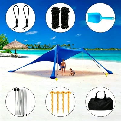 Avtomobil yan çətirləri – Tent Seaside Camping Awning - royal-blue-2-aluminum-poles-200160150cm