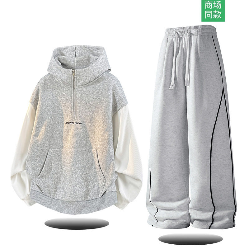 Nasa Hooded Sweatshirt Suit Men's Spring and Autum New Casual Sports Color Matching Top Stripesd Sweatpants Two-Piece Set