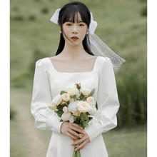 法式轻婚纱2025新款简约超仙赫本长袖结婚礼服齐地结婚森系轻婚纱