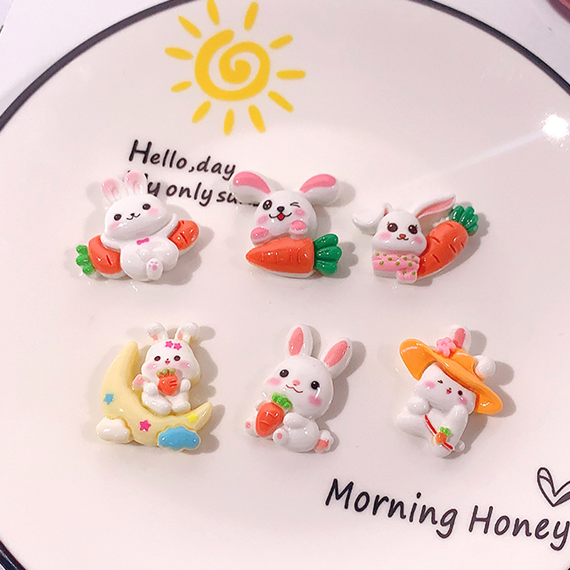 Nuevo brillante zanahoria conejo accesorios de resina diy crema pegamento para el cabello botón de zapatos hechos a mano de la luna conejo zanahoria