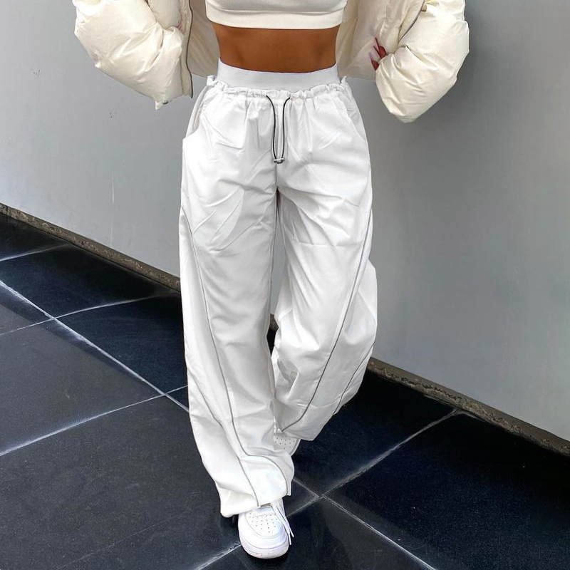 high waist elastic waist loose line solid color sweatpant NSKAJ131492