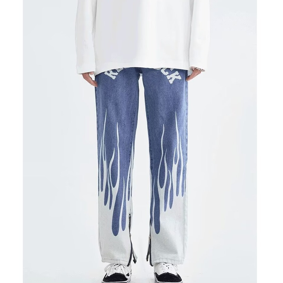 Men's Clothing Vibe Style Letter Jeans For Men With Side Zipper Design, Niche Hip Hop Street Rocking Slim Trousers_voghion.com