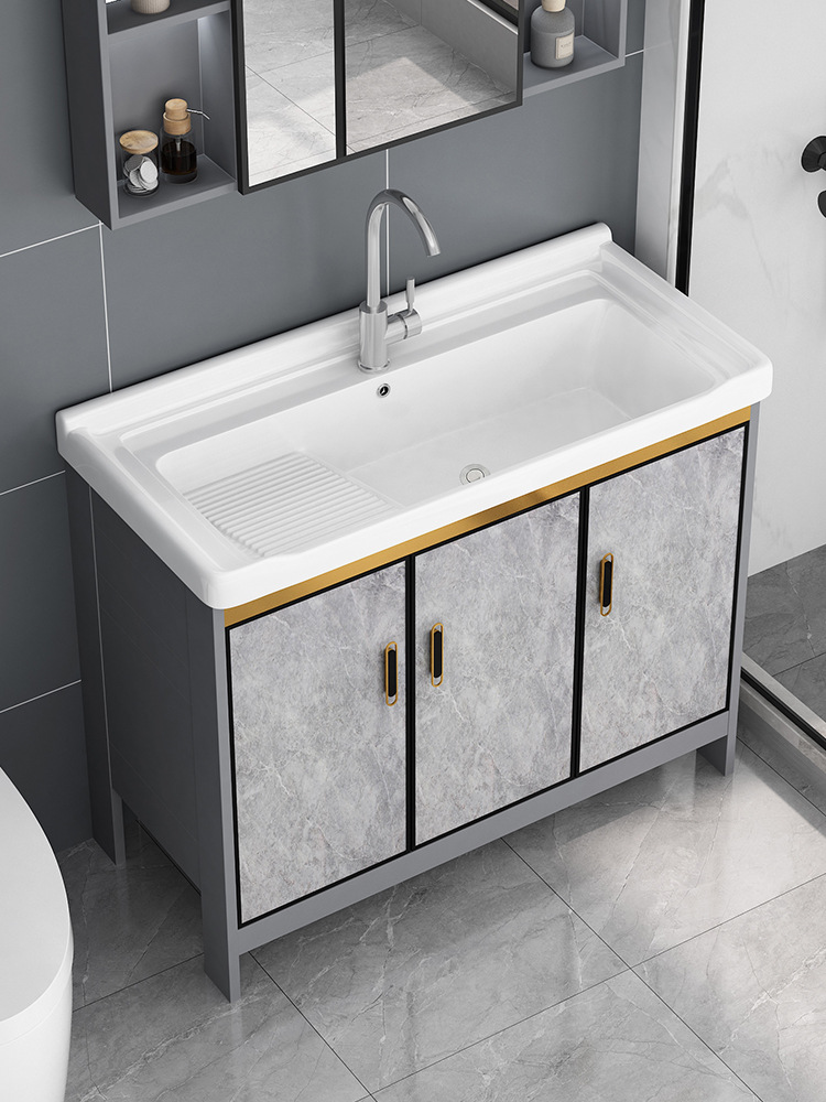 Armario de lavado de aluminio al aire libre armario de baño Lavado de Manos armario de baño balcón lavandería piscina con lavabo de cerámica lavabo