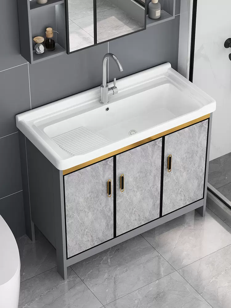 太空铝洗衣柜室外卫浴柜洗手浴室柜阳台洗衣池带搓板陶瓷洗衣盆