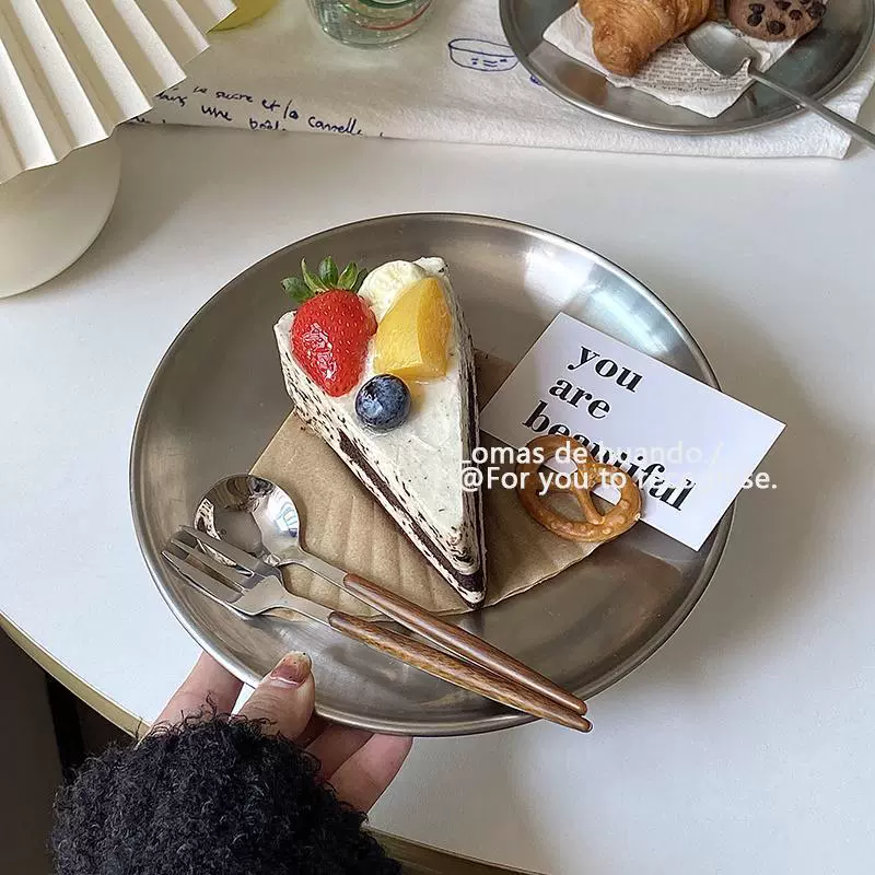 Ins Style Простая тарелка из нержавеющей стали Тарелка для послеобеденного чая Южная Корея Поднос для барбекю в металлическом стиле в скандинавском стиле