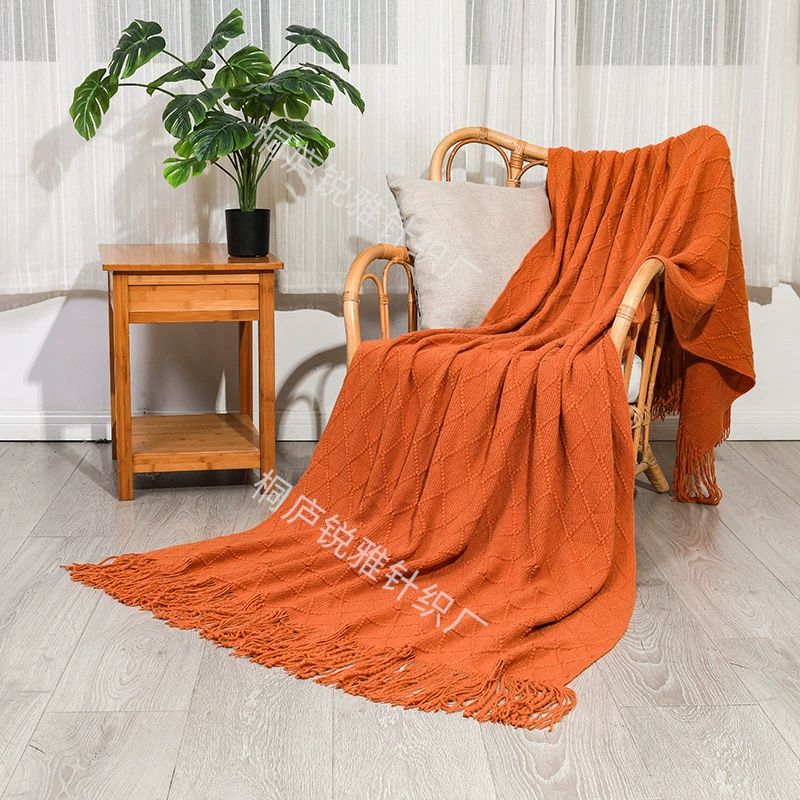 Knitted Throw Blanket, Universal Sofa & Bed, Tassel Edge, Multi-Size/Color Options
