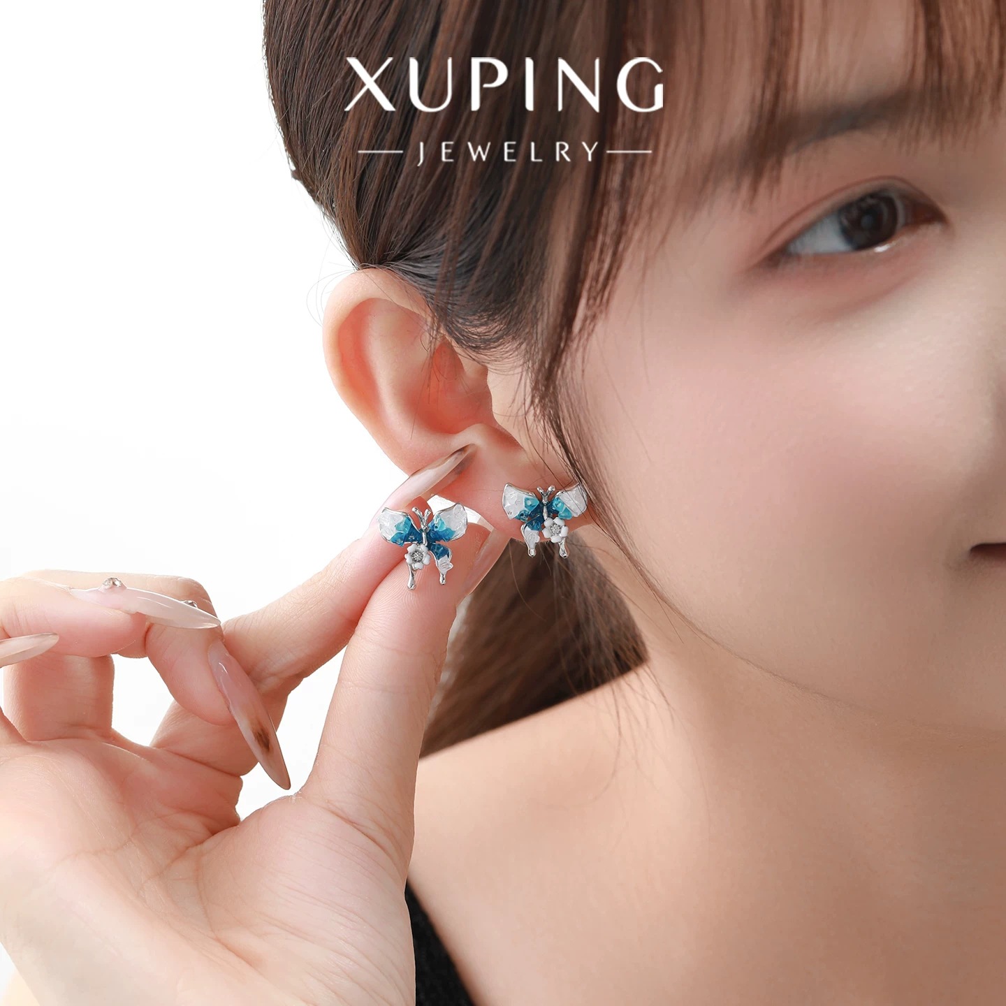 Xuping goteo serie de papilla azul gradiente pernos de orejas de nicho de temperamento femenino nuevo diseño de alta sensación fácil de usar auriculares