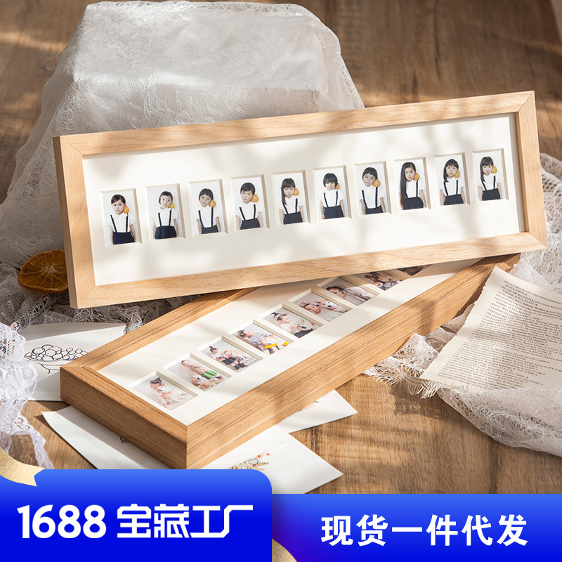 Solid Wood Record 100-Day Baby Commemorative Frame, Washed Photos and Made into Kidsren's Id Photo Frame, Table Setting, Kidsren's Image Frame