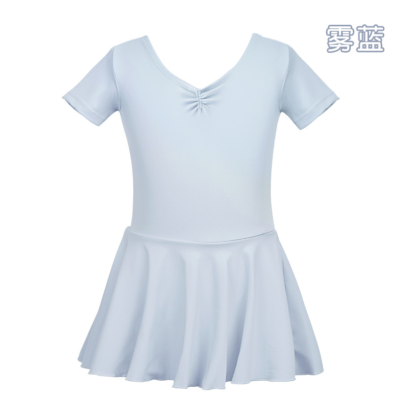Ropa para niños, ropa de baile de manga corta para niñas de verano, ropa de entrenamiento de baile de todo fósforo de nailon, falda de una pieza de temperamento de alta elasticidad