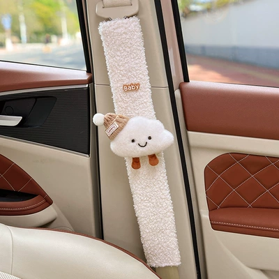 Seat belt shoulder pad, Made of Lamb Wool, Non-Tightening, Non-Shedding - hat-cloud-white-lambswool-shoulder-pad-49cm-single