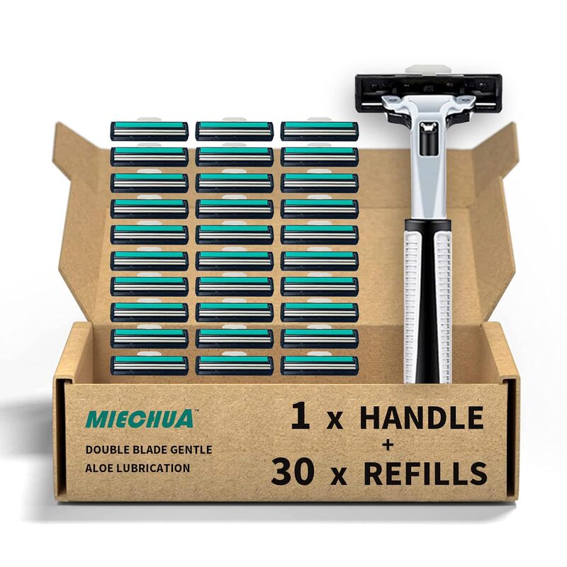 Manual Razor Blades with One-Click Replacement, Portable Double-Layer Razor Head, Safety Blades, Washable, Three-In-One Hair Removal