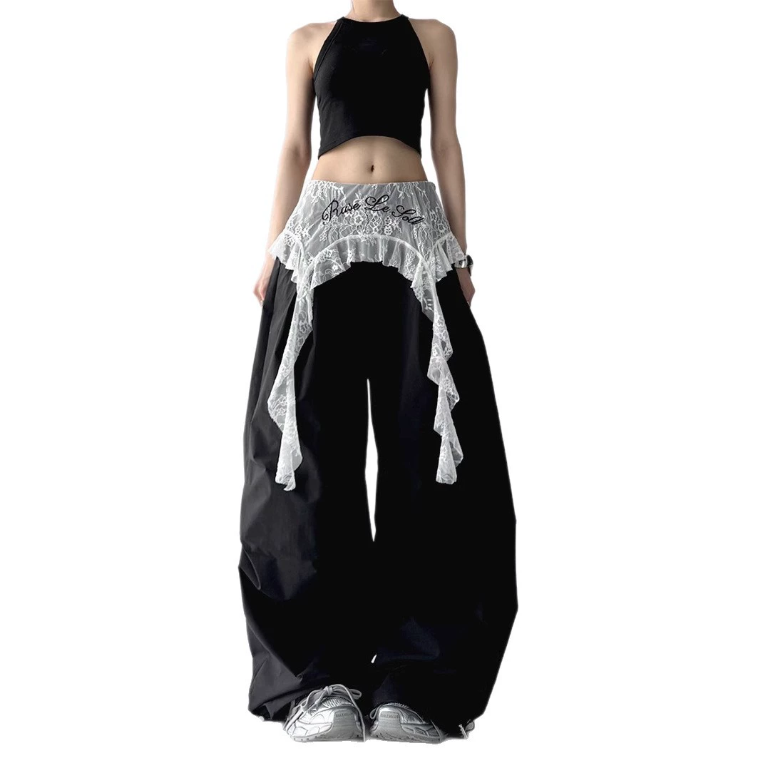 Летний модный универсальный кружевной комплект, брюки, oversize, свободный крой