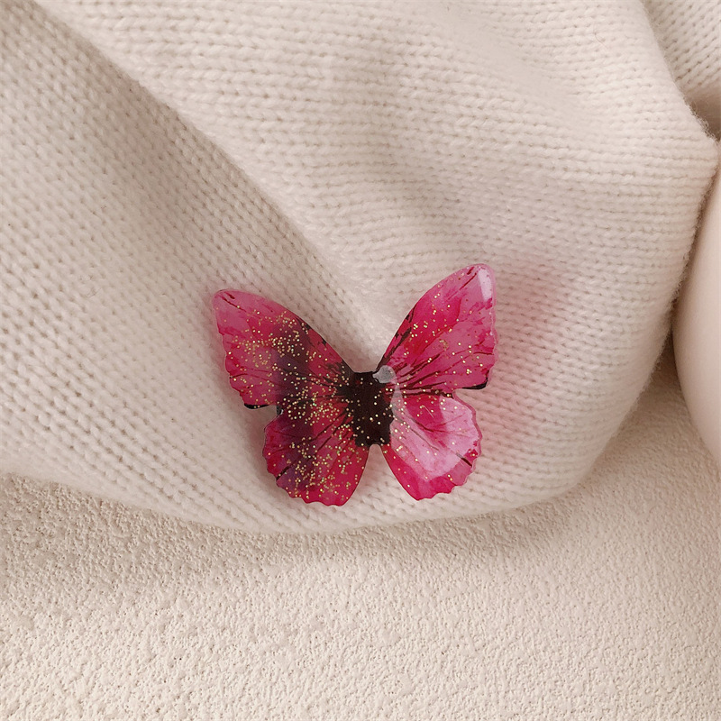 Super Fairy Retro Simulación Púrpura Azul Mariposa Clip Exquisito Flash Fino Clip de flequillo Horquilla Clip lateral Clip de pico de pato Accesorios para el cabello de todo fósforo