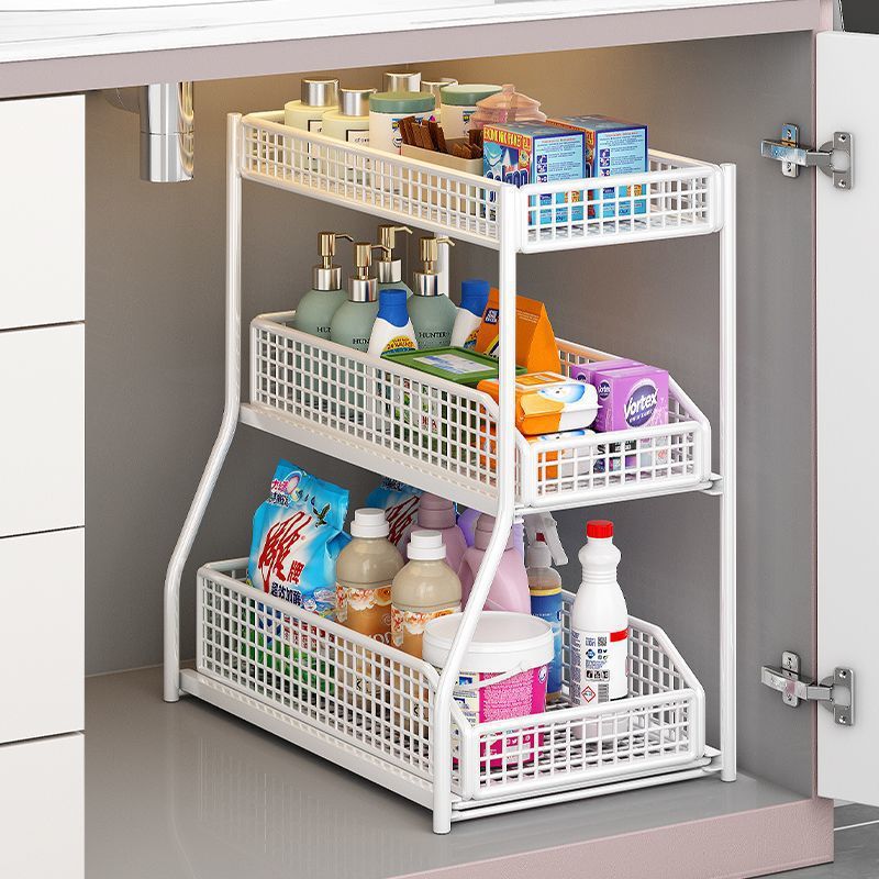 Rack de almacenamiento de fregadero tipo cabina de baño de extracción caja de almacenamiento debajo del gabinete de baño multicapa bastidor de la cesta deslizante debajo del marco estratificado