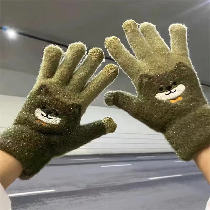 Guantes de peluche de otoño y invierno damas guantes de punto de peluche caliente antifría engrosado guantes lindos de dibujos animados al por mayor