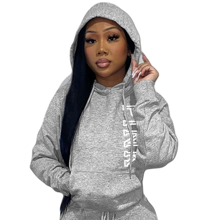 Felpa con cappuccio casual larga stampata da donna, taglia comoda, autunno e inverno, N8888P5A_voghion.com