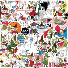 50张Moomin Valley 河马姆明贴纸吉他笔记本电脑行李箱防水贴画