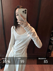 5werkwen 白色t恤女宽松百搭慵懒松弛感薄款长袖内搭外穿上衣女潮
