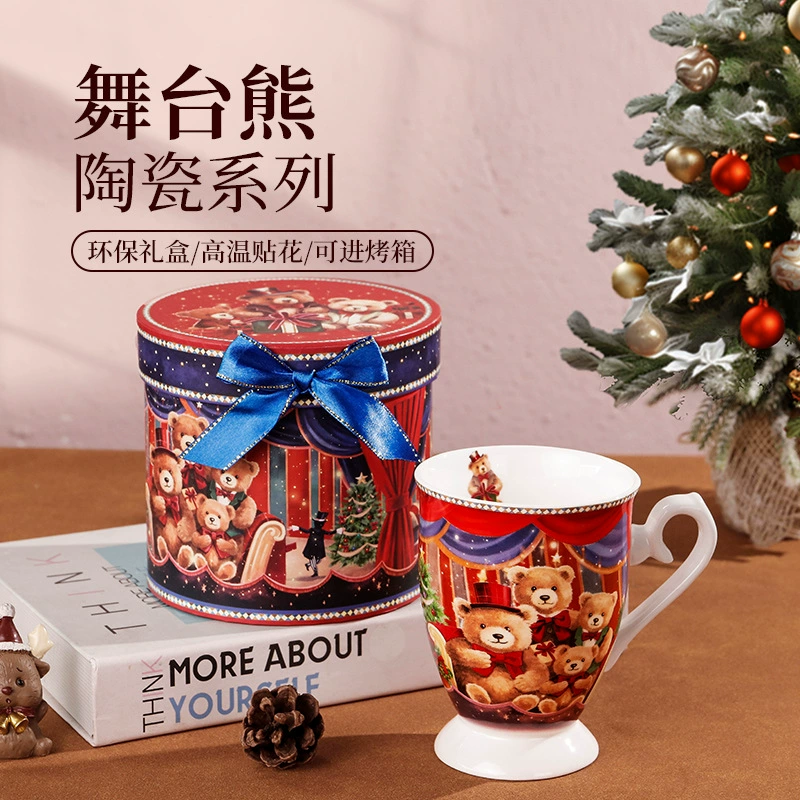 Ганци Ceramic cup tall mug bear gift water cup coffee cup gift box with spoon bone china bone china cup