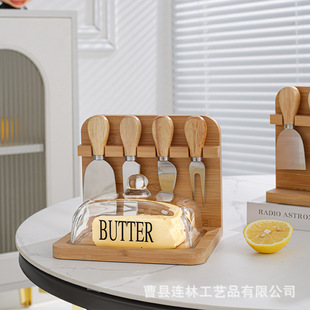 Bamboo Cheese Board Household Bread Fruit Chopping Board Solid Wood Cheese Cheese Storage Box Vertical Knife and Fork Storage Rack