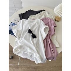 超手触りのモデル綿の肌に優しい丸首の純色の小さい飛袖の半袖のtシャツの女性の夏のゆったりとした肉の上着を遮ります。