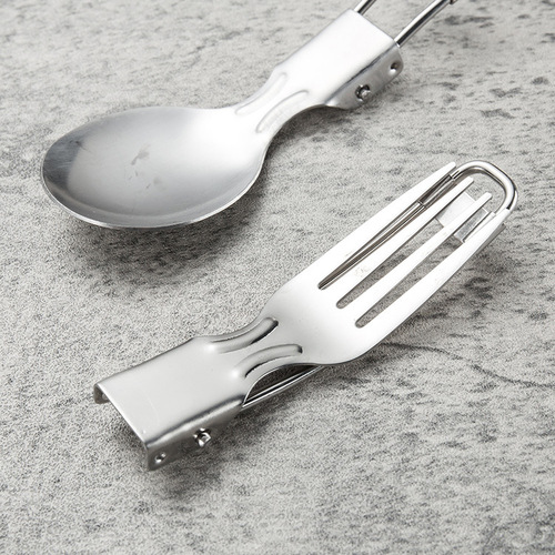 Cross-border bestseller 304 stainless steel foldable portable cutlery set outdoor foldable knife fork spoon gift tableware