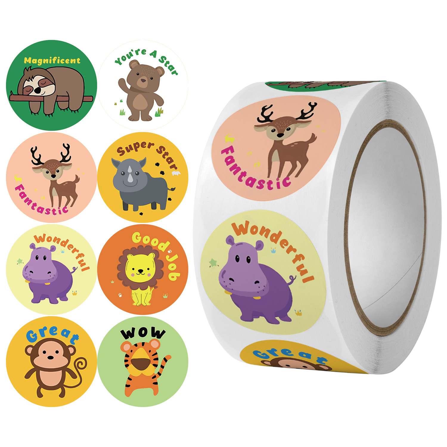 500 Stickers/roll Stickers Reward Encouraging Stickers Children Inspirational Kindergarten Primary School Little Red Flower Cute Animal Labels display picture 1