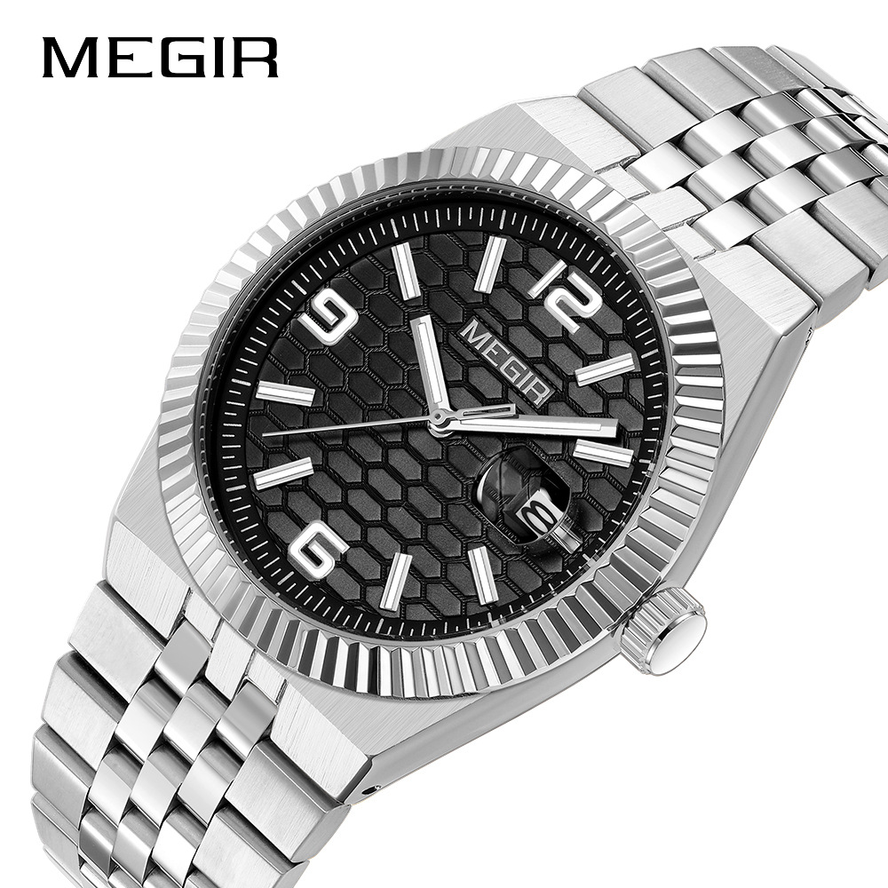 Men's Business Quartz Watch Steel Strap 3D Honeycomb Embossed_voghion.com