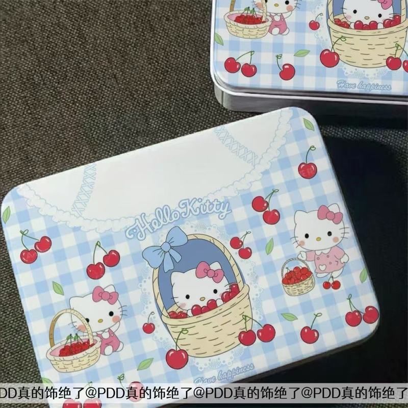 かわいいチェック柄ハローキティインブリキボックス収納ステッカーグカスターアルバムフォトカードデスクトップ収納ハンドブック|undefined