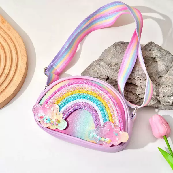 Rainbow Glitter Crossbody Bag Nylon Zipper Kids Crossbody Bag Cute Crossbody Bag Girls Must-Have for Travel