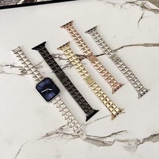 Suitable for Apple Iwatch10Se987654 Double Row Small Square Metal Watch Strap New Fashion 16mm