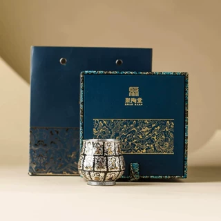 鎏银万佛石窟主人杯中式文创品茗茶杯高端礼盒陶瓷压手杯功夫茶具