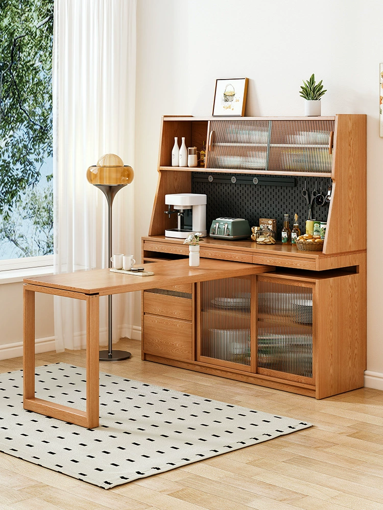 Буфет можно встроить в обеденный стол и настенный буфет из цельного дерева, который можно вращать, шкаф для хранения чая, шкаф для хранения в гостиной.