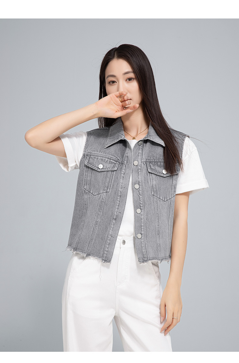 Áo vest denim không tay nữ phong cách Hồng Kông cổ điển — AC65335 chi tiết 8