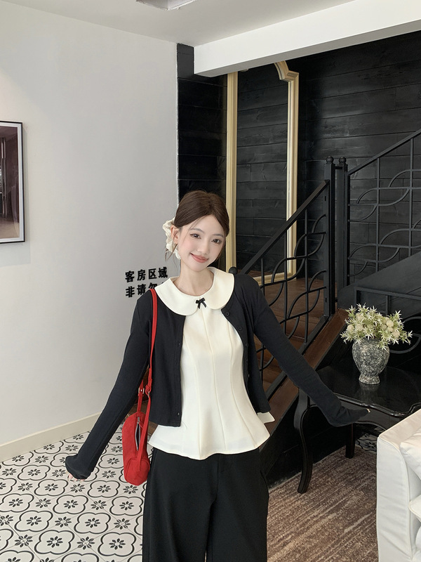 法式娃娃领蝴蝶结吊带背心长袖开衫女2025秋季新款时尚两件套装潮|undefined
