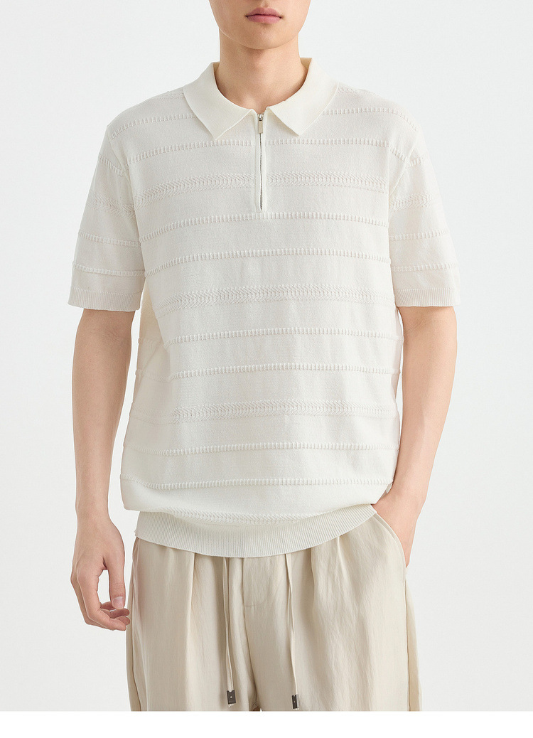 Áo polo nam tay ngắn cổ bẻ phối khóa kéo một nửa, chất liệu dệt kim hoa văn jacquard — đen chi tiết 24