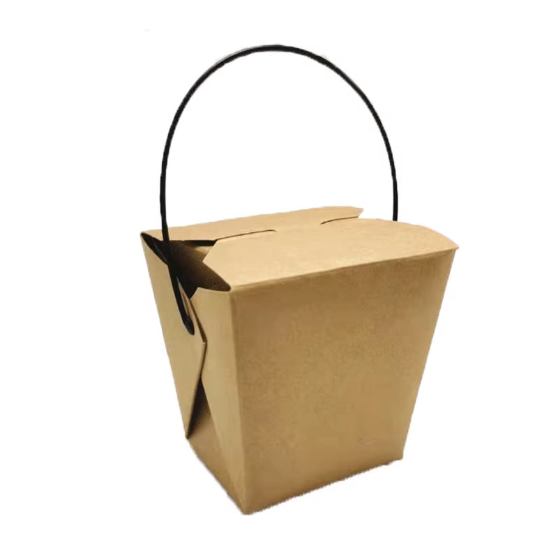 Cubo de pasta desechable de fondo redondo engrosado papel Kraft tazón de arroz frito comercial para llevar caja de embalaje caja de bento de comida rápida