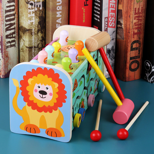 Wooden lion three-in-one multi-functional music whack-a-mole knocking table knocking piano maze moving game wooden toy