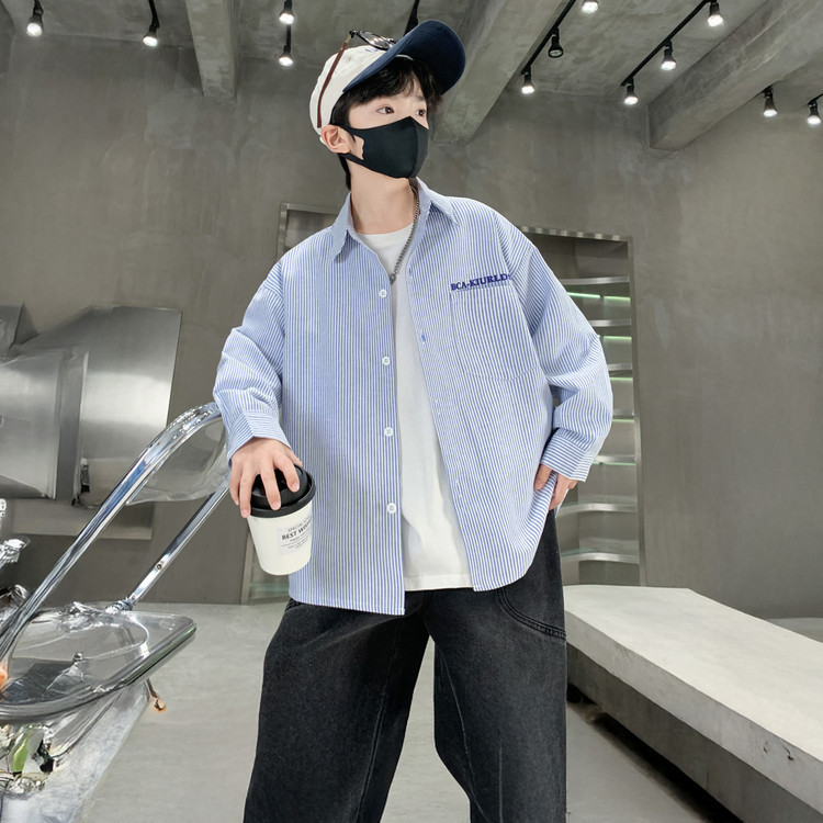 男童衬衫儿童蓝色衬衣2025童装新款长袖秋季上衣中大童装男孩衬衣|undefined