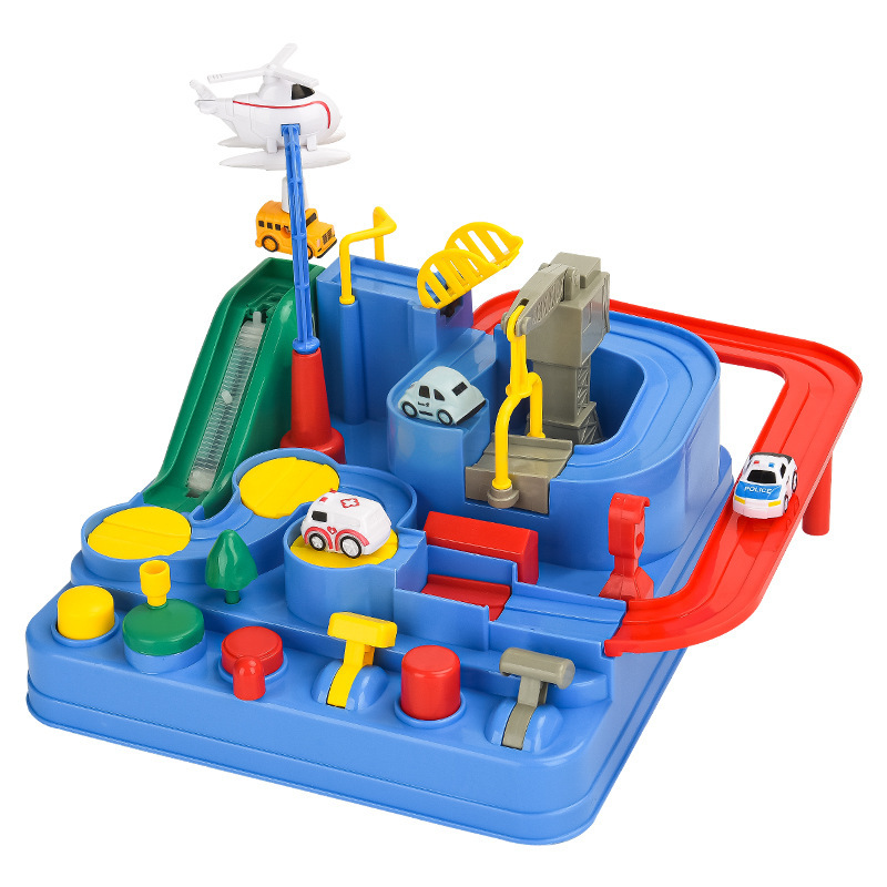 Douyin celebridades de Internet juguetes de aventura para niños rompecabezas niño bebé vagón de ferrocarril estacionamiento coche de juguete al por mayor