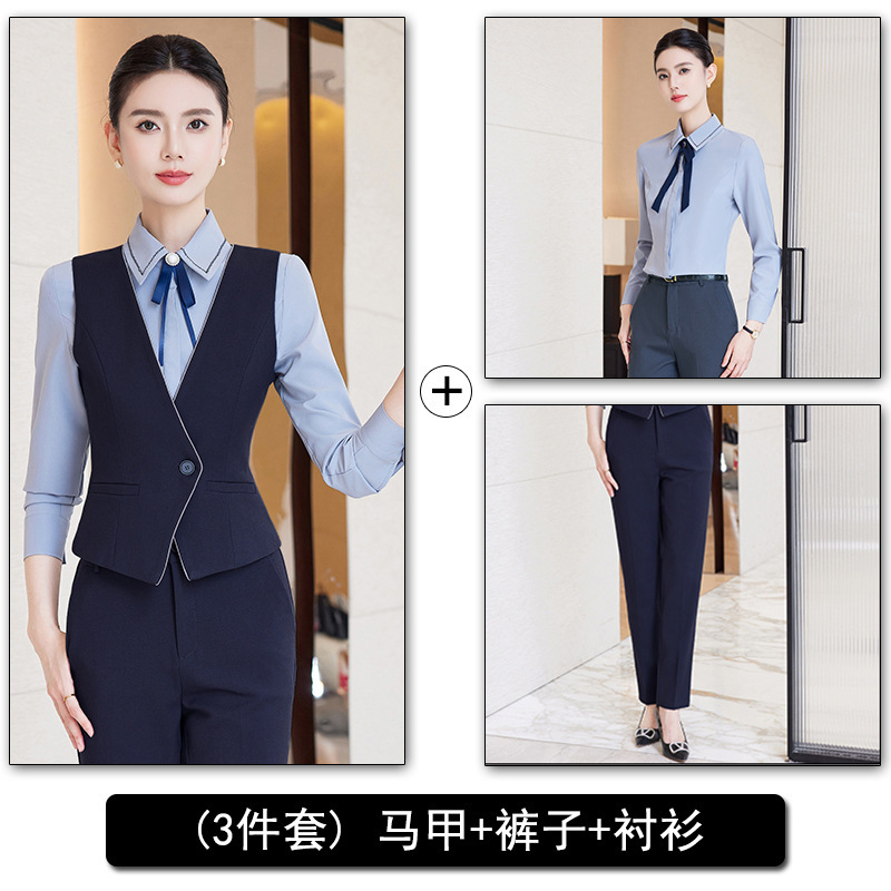 高级感马甲套装三件套早秋通勤职业装马夹套裙酒店公司上班工作服|undefined