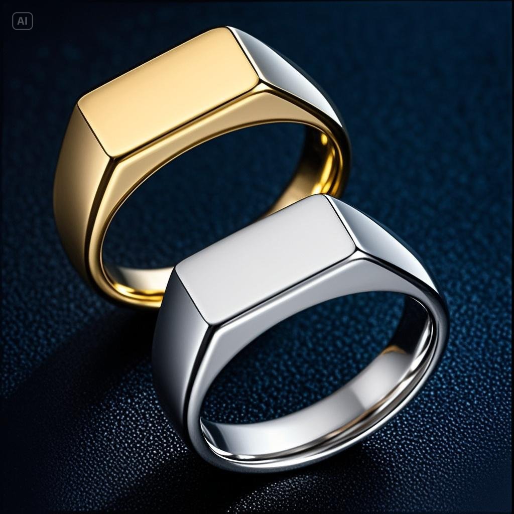 (Cross-border trading), (Wholesale), accessory stainless steel, square golden glossy ring, with your logo imprint, men's style